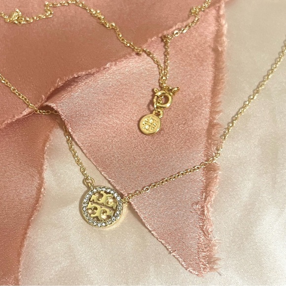 Tory Burch Miller Pave Crystal Logo Pendant Necklace - Picture 7 of 9